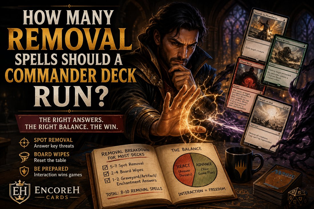 How many removal spells should a Commander deck run guide featuring spot removal, board wipes, and interaction recommendations for EDH deckbuilding.