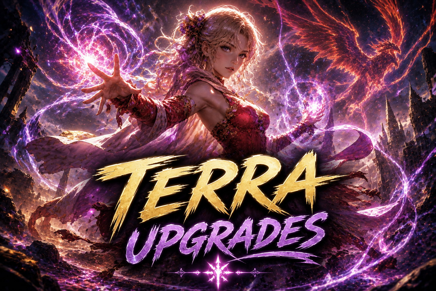 Terra Revival Trance upgrade guide for Final Fantasy Commander, showing Terra surrounded by powerful magical energy, reanimation effects, and Mardu fantasy visuals.