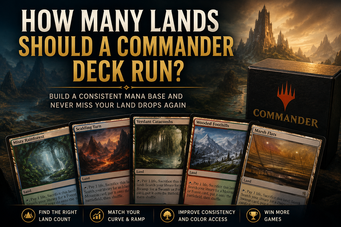 Commander mana base guide showing fetchlands and land count advice for EDH deckbuilding