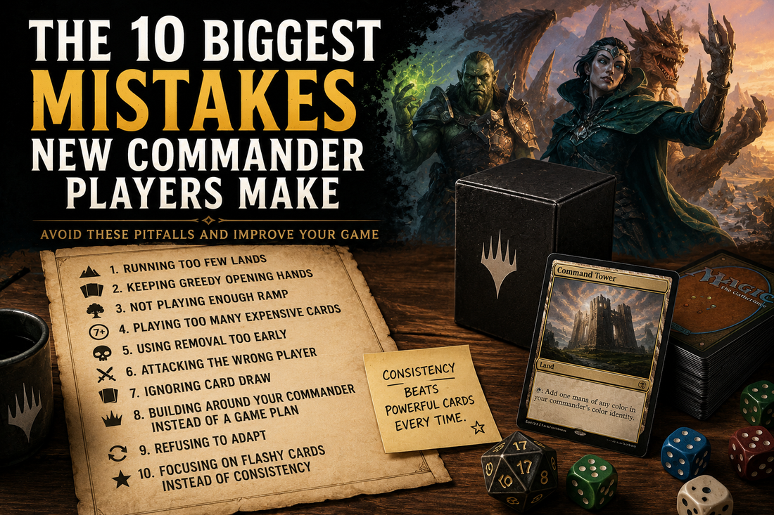 The 10 biggest mistakes new Commander players make in Magic: The Gathering, including mana base, mulligans, ramp, card draw, and deckbuilding fundamentals.