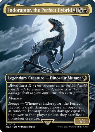 Indoraptor, the Perfect Hybrid proxy card MTG Jurassic World Collection