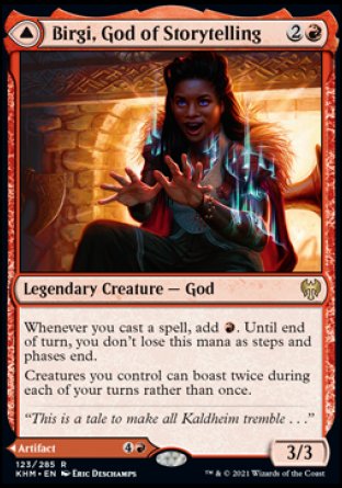 Birgi, God of Storytelling // Harnfel, Horn of Bounty proxy card MTG Kaldheim
