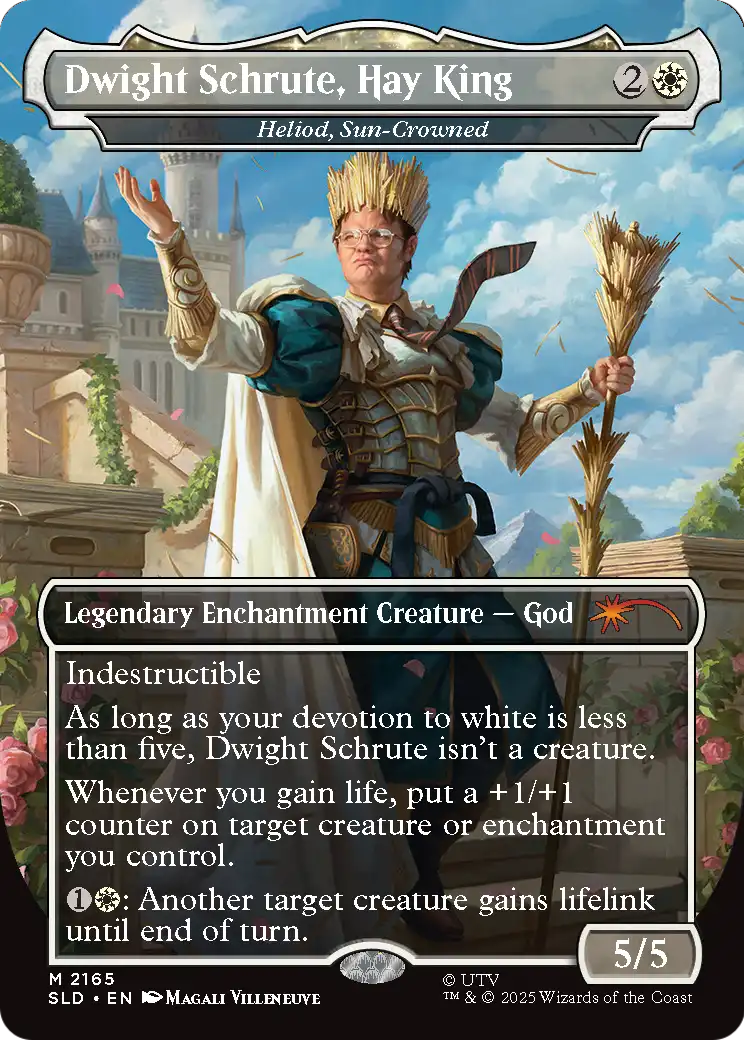 Heliod, Sun-Crowned “Dwight Schrute, Hay King” MTG proxy card