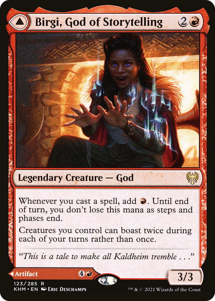 Birgi, God of Storytelling // Harnfel, Horn of Bounty MTG proxy card