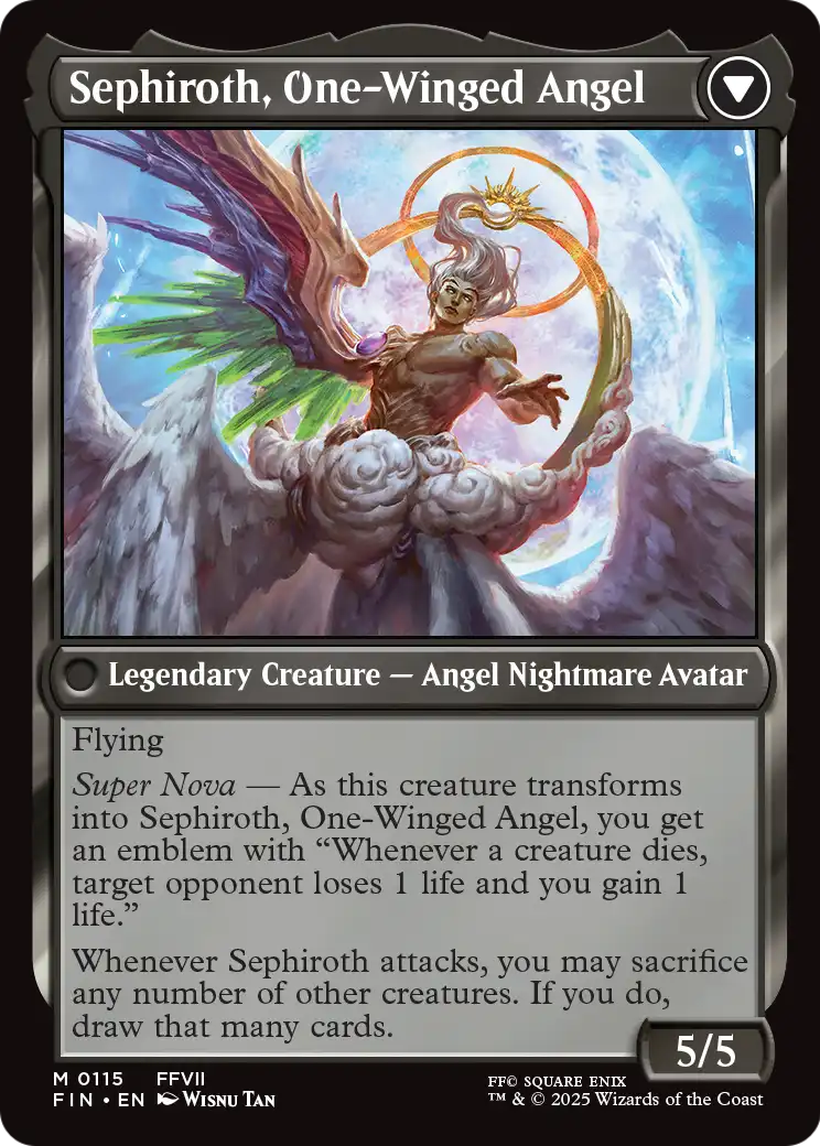 Sephiroth, One-Winged Angel - back face MTG proxy card