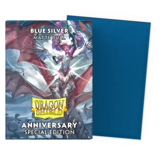 Dragon Shield Matte Blue Silver Anniversary Edition Dual Sleeves 100 Standard Size Card Sleeves