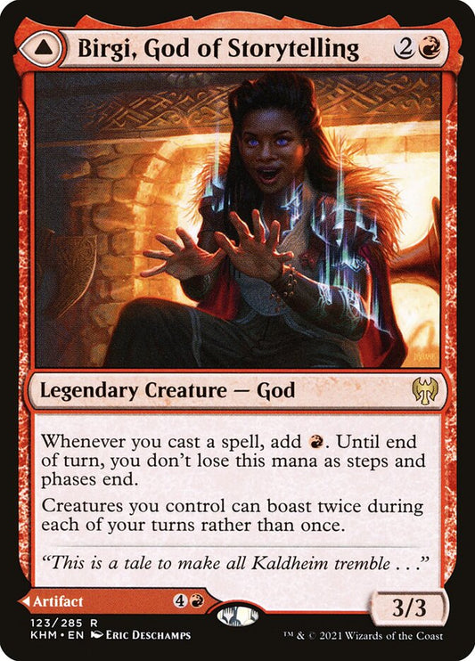 Birgi, God of Storytelling // Harnfel, Horn of Bounty - Kaldheim (Foil) – MTG Proxy Card